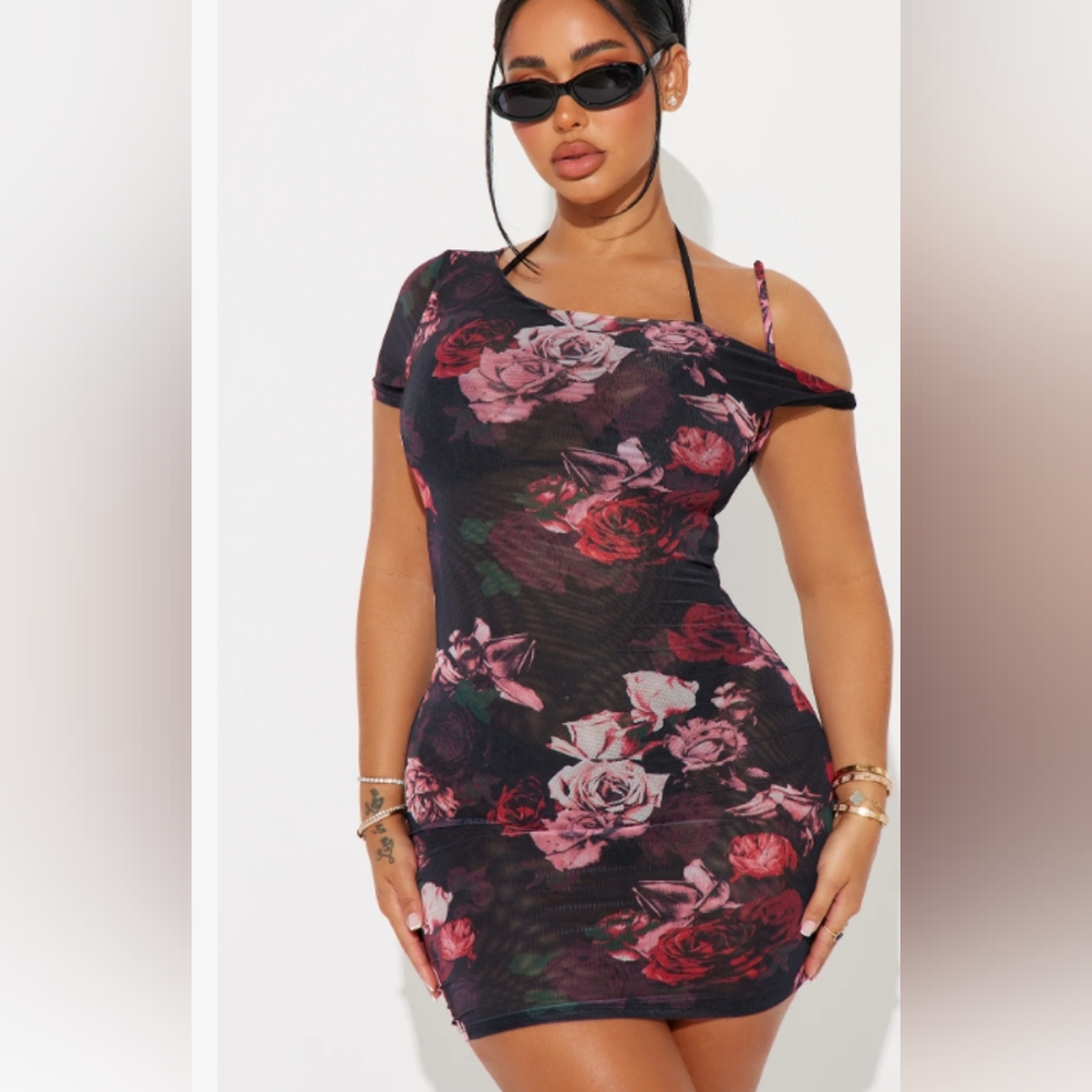 Floral Mesh Off-Shoulder Dress NWT